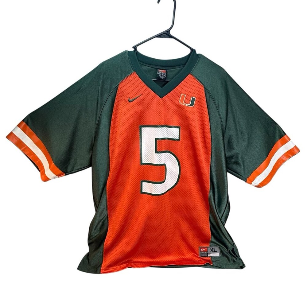 Vtg 90s Miami Hurricanes Canes 5 Nike Football Jersey NCAA CFP Adult XL The U